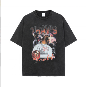 Camiseta de hombre 2022 de estilo urbano personalizado, lavado a la piedra, negra, vintage, oversize, de tejido de elastano/poliéster, con estampado en relieve - Product Image 1