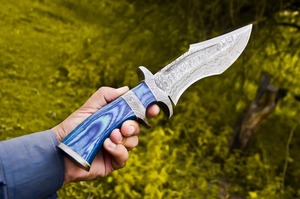 Cuchillo Bowie de Acero Damasco Recto de 13 Pulgadas, Hecho a Mano, de Grado Industrial, con Mango de Madera y Funda de Cuero, Modelo FH-202 de Viking Art - Product Image 3