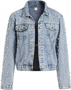 Vestes en jean pour femmes avec design en pierres de perle, vêtements décontractés en jean pour femmes, veste d'automne en jean à boutons - Product Image 5