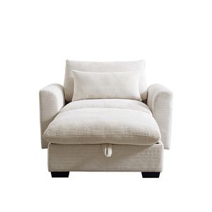 Divano Modulare Moderno in Velluto a Coste Beige con Pouf Contenitore Profondo per Soggiorno, Appartamento, Ufficio - Product Image 5