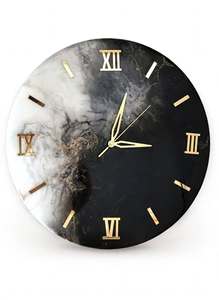 Black White Resin <b>Wall</b> <b>Clock</b> <b>Silent</b> Quartz Round Decorative Timepiece Marble Look for Living Room - Product Image 3