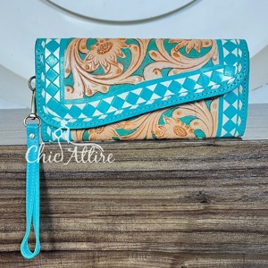 High Quality Floral Checkered Design <b>Women</b> Clutch Tooled Leather <b>Credit</b> <b>Card</b> <b>Holder</b> Evening Wristlet Purse <b>for</b> Shopping Wallet - Product Image 1