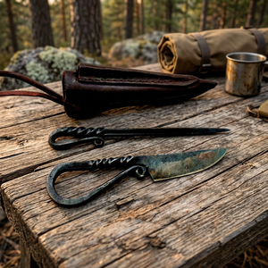 Couteau à lame fixe médiéval forgé à la main en acier au carbone, couteau de chasse et de camping pour la survie en forêt, avec étui en cuir, logo personnalisé OEM - Product Image 4