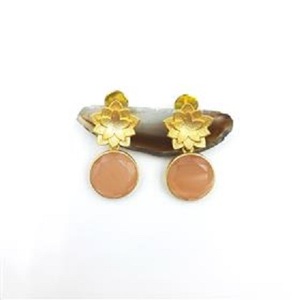 Pendientes Colgantes de Piedra Preciosa Melocotón Monalisa con Baño de Oro de 18K, Diseño Redondo de Moda, Venta al por Mayor - Product Image 5