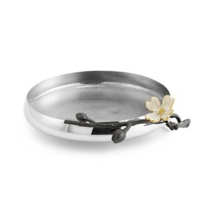 <b>Silver</b> Floral Decorative Bowl with Metal Flower Branch Design Modern Centerpiece Bowl for <b>Coffee</b> <b>Table</b> Dining <b>Table</b> Home Decor - Product Image 4
