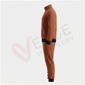 Ensemble de survêtement marron pour homme, manches longues, col montant, fermeture éclair sur le devant, couleur unie, respirant, coupe décontractée, vêtements d'automne - Product Image 3