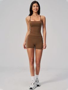 Women's 2-Piece Workout Set Strapless V-Neck Tank <b>Top</b> & Mid Waist Shorts 100% Cotton Quick Dry Anti-Bacterial Yoga Outfit - Product Image 2