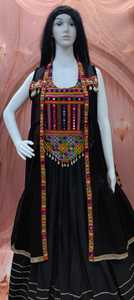 Black Geometric Embroidered Cotton Vintage Floor-Length <b>Lehenga</b> Choli Dress Traditional Sleeveless Square Neck <b>Top</b> Flared Volume - Product Image 6