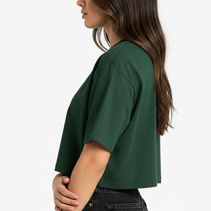 Nouveau T-shirt court vert pour femme, col rond, manches courtes, 100 % coton jersey, imprimé logo, coupe décontractée, printemps-été - Product Image 2