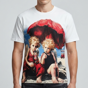 T-shirt col rond imprimé DTG personnalisé, nouveau style tendance streetwear, manches courtes, jersey de coton, unisexe, confortable à porter. - Product Image 4