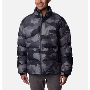 Men's Camouflage Down Puffer <b>Jacket</b> Windproof Zip Closure Stand Collar Casual Winter Coat Regular Fit Thick Polyester Shell Coat - Product Image 1