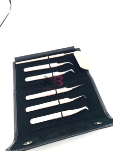 Eyelash Extension Tweezers Set Stainless Steel Precision Tools Roll-up Case Smooth Tip 6-Piece Kit - Product Image 2