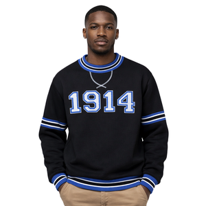 Sweat-shirt à col rond en chenille noir Phi Beta Sigma 1914, vêtements de fraternité grecque avec un design chenille classique, confort et style - Product Image 1