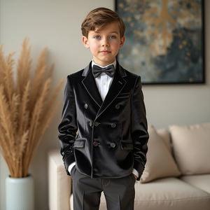 Boys Charcoal Grey Double Breasted 2 Piece Suit | <b>Kids</b> Wedding Suit | <b>Ring</b> Bearer Formal Blazer Set | Custom Made - Product Image 1