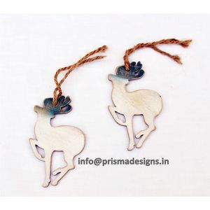 Adorno de Reno de Madera Azul Degradado Rústico Hecho a Mano, Decoración Colgante Vintage de Ciervo Navideño, Artesanía Creativa de Madera para Etiquetas de Regalo - Product Image 1