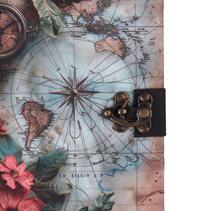<b>A5</b> Decorative World Map Handmade Paper <b>Notebook</b> | 100 Pages Recycled Paper Journal with Antique Lock Floral Travel Theme Diary - Product Image 2