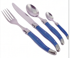 Ensemble de couverts modernes en acier inoxydable à tête argentée avec poignée bleue élégante pour salle à manger, cuisine, restaurant et table de mariage - Product Image 3