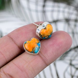 925 Sterling <b>Silver</b> Gemstone Spiny Oyster Turquoise <b>Stud</b> Earrings 925 Solid Sterling <b>Silver</b> Women Girls <b>Stud</b> Earrings Jewelry - Product Image 4