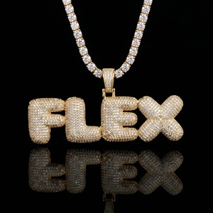 Collar Colgante Flexible de Oro 18K con Diamantes, Cadena de Letras Estilo Hip Hop para Hombre, Joyería con Cadena Tipo Box - Product Image 1