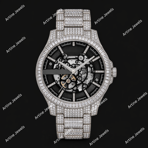 นาฬิกาเพชรแบบ Iced Out หรูหรา ระบบออโตเมติก ประดับเพชรเต็มหน้าปัดทรงบาแกตต์ นาฬิกาข้อมือสุดโดดเด่น อุปกรณ์เสริมระดับพรีเมียม - Product Image 2