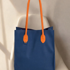 Bolso Tote Azul Vintage para Mujer, con Cierre de Cremallera, Diseño de Color en Contraste de Poliéster, Gran Capacidad para el Uso Diario, Compras - Product Image 2