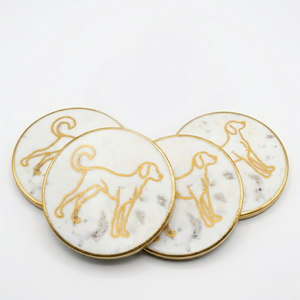 Tasse à thé de luxe sous-verre en pierre cadeaux de mariage personnalisés Offre Spéciale Animal avec or imprimé chien sous-verres tapis et coussinets sous-verre naturel - Product Image 1