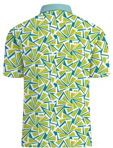 Men's Geometric Print Short Sleeve for Shirt Teal Green White Casual Breathable Jersey Cotton Front Logo - Product Image 4