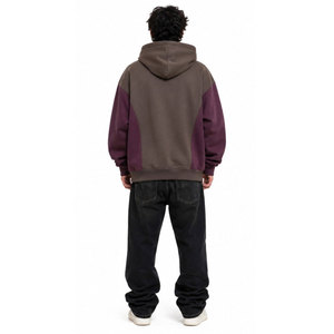 No Destination Embroidered Color <b>Block</b> Hoodie Men's Oversized Fleece Casual Autumn Sweatshirt - Product Image 4