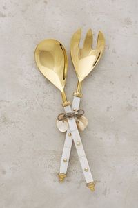 Ensemble de cuillères et fourchettes à salade décoratives en acier inoxydable avec manche en nacre de luxe pour la maison et les mariages - Product Image 5