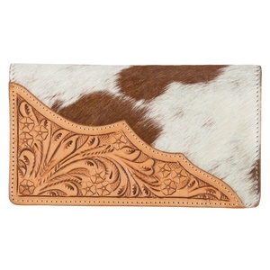 Portefeuille en cuir de vachette tendance bohème d'automne, artisanat à la main, motif personnalisé, cuir véritable, fleurs, pompon, pochette élégante - Product Image 1