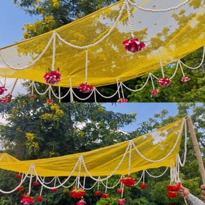 Décoration de plafond de mariage : suspension en maille perlée florale, draperie en tissu pour réception de banquet, entrée de la mariée Haldi Mehndi - Product Image 4