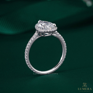 Exquisite Pear Cut Lab Grown Diamond IGI Certified <b>Ring</b> With Radiant Halo Surround, Fully Diamond Pave Band, <b>Open</b> Basket <b>Ring</b> - Product Image 4