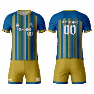 ชุดฟุตบอลแบบกำหนดเอง เสื้อเจอร์ซีย์ กางเกงขาสั้น ชุดทีม โพลีเอสเตอร์ 100% แห้งเร็ว พิมพ์โลโก้ตามสั่ง ขายส่ง บริการ OEM - Product Image 1