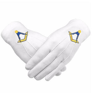 Guantes Masónicos Blancos 100% Algodón con Compás Cuadrado, Guantes Amarillos con Círculo Dorado, Decoración con Cuentas, Incluye Imperdible de Seguridad - Product Image 1