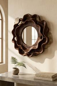 Miroir mural décoratif sans cadre en verre, fait main, en bois irrégulier, moderne, pour chambre à coucher, salle de bain, salon, salle à manger - Product Image 4