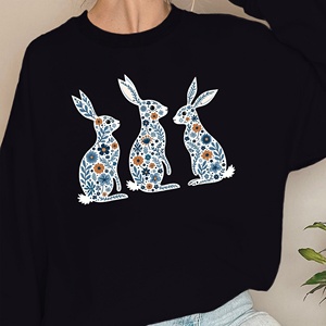 Silhouettes de lapin à décoration florale complexe imprimées sweats tricotés décontractés pour femmes - Product Image 5
