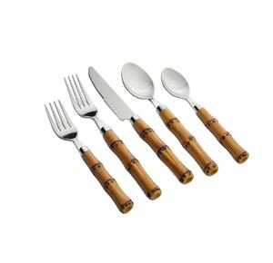 Ensemble de couverts en acier inoxydable de style japonais pour hôtels et restaurants avec poignées en bambou Argenterie écologique pour mariages - Product Image 1