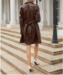 Collar Fly Solid Color Long Sleeve Loose Casual Fashion PU <b>Leather</b> - Product Image 5