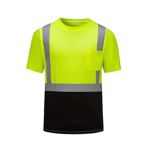 Camiseta de Seguridad Reflectante de Alta Visibilidad para Hombre, de Poliéster Antiarrugas, Amarilla con Base y Rayas Negras, Ropa de Trabajo - Product Image 1