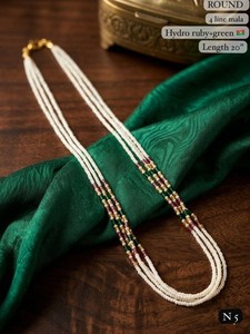 Collar de Perlas Redondas en Capas de Estilo Indio Tradicional, Color Verde Marrón, Collar de Perlas de Moda, Joyería para Novio de Boda Sherwani - Product Image 1
