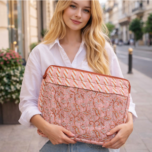 Funda para Portátil de Algodón Puro Acolchada con Estampado a Mano, Bolsillos con Cremallera, Diseño Clásico y Elegante, Suave y Duradera - Product Image 5