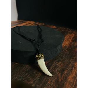 Faux Ivory Tusk Pendant Necklace for Men and Boys Antique Gold Crown with Adjustable Black Cotton Cord - Product Image 4