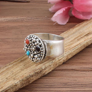 Anillo Clásico Vintage con Incrustaciones de Turquesa, Coral Rojo y Plata de Ley para Mujer, Joyería para Bodas y Fiestas, Venta al Por Mayor - Product Image 2