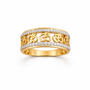 18K Yellow Gold Diamond Om Symbol Wide Band <b>Ring</b> for Women Spiritual Religious <b>Statement</b> Wedding Party Fine Jewelry Gift - Product Image 1