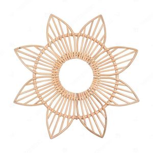 Sunburst Wall <b>Hanging</b> Home Décor <b>Mirror</b> Bamboo Rattan <b>Mirror</b> For Office Decor - Product Image 2