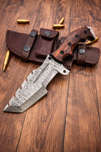 Couteau de chasse, de dépecage, de survie et de camping OEM 10 pouces, fait main, en acier Damas à haute teneur en carbone, à lame pleine, avec manche en bois de rose - Product Image 3