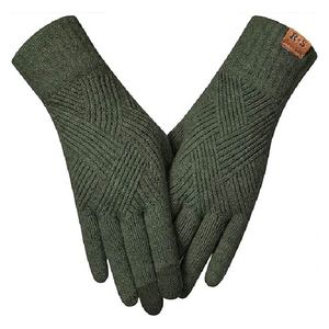 Winter Touch Screen Knit Gloves Wholesale <b>Thermal</b> Warm Soft Woolen Gloves with Leather Label Custom Unisex Fashion Winter Gloves - Product Image 1