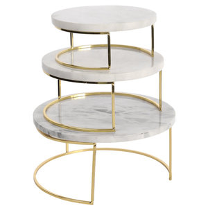 Juego de 3 Soportes Redondos para Pastel de Mármol con Base de Metal Dorado, Soportes Elevados para Exhibición de Postres, Elegantes Soportes para Pastel de Boda - Product Image 1