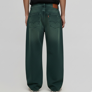 กางเกงยีนส์เดนิมสีเขียวฟอกแบบขาดๆ ขอบเอวยางยืด OEM/ODM สำหรับผู้ชาย สวมใส่สบายๆ สไตล์แบ็กกี้ ทรงหลวม - Product Image 6