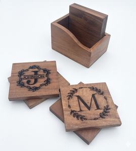 Custom Engraved Handcrafted Acacia Wood 6 <b>Coasters</b> with Holder Set, Personalized <b>Drink</b> <b>Coasters</b>, Made For Table Decoration - Product Image 1